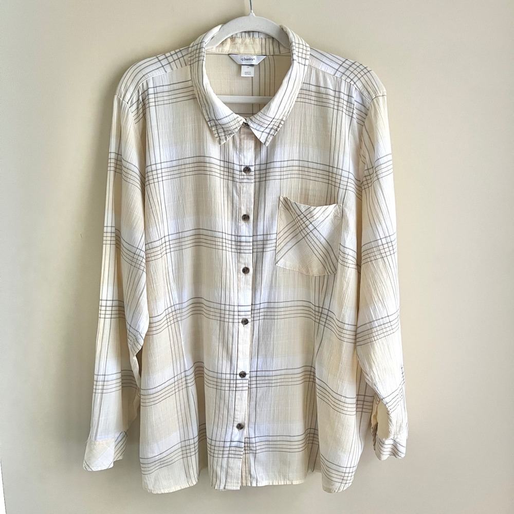 CJ Banks Top Women's 3X Pale Yellow Cotton Gauze Coastal Beachy Summer